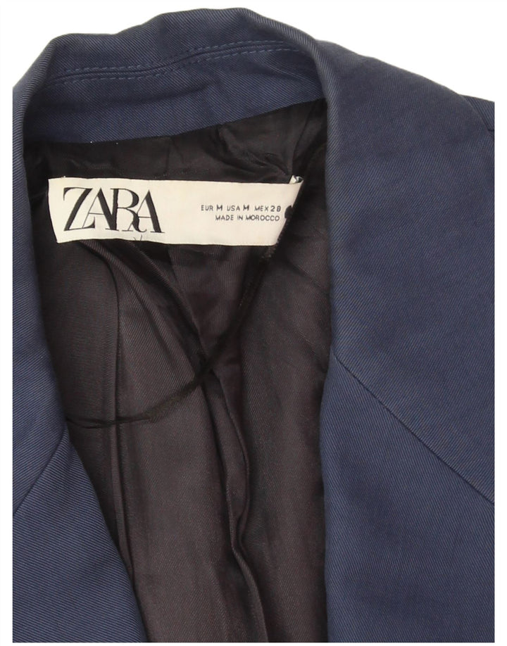 Zara Chaqueta Blazer De 1 Botón para Mujer UK 44 Mediana Azul Marino Algodón