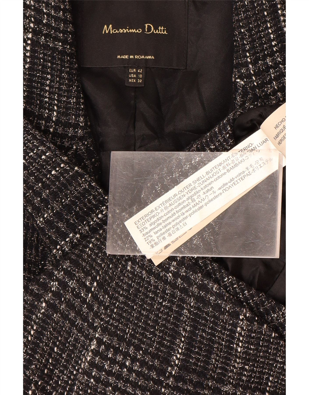 MASSIMO DUTTI Chaqueta Blazer para Mujer EU 42 Algodón a Cuadros Gris Grande