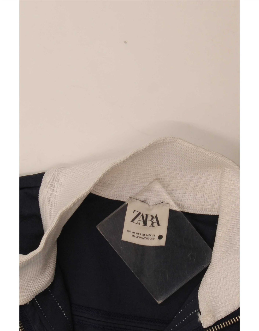 Zara Mujer Crop Chándal Top Chaqueta UK 40 Mediano Azul Marino Colorblock