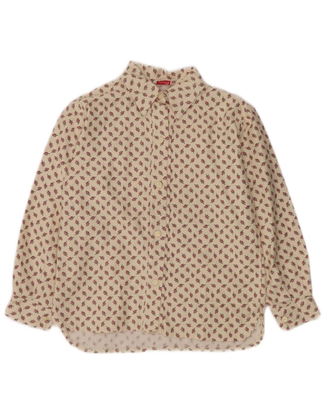 VINTAGE Blusa camisa de mujer Reino Unido 10 Pequeño algodón floral beige