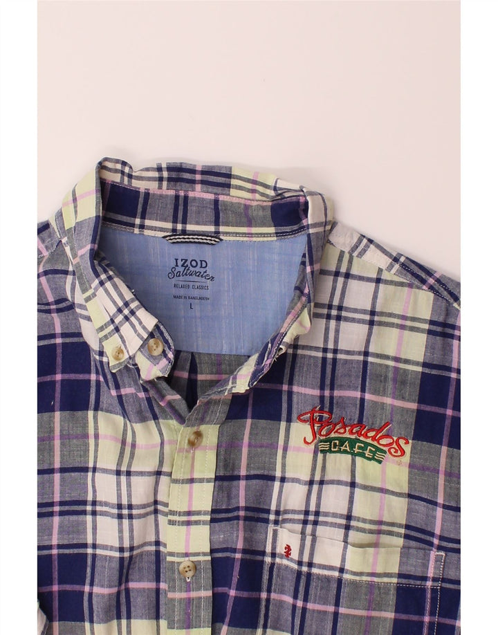 IZOD Mens Graphic Short Sleeve Shirt Large Blue Check Cotton Classic Vintage Izod and Second-Hand Izod from Messina Hembry 