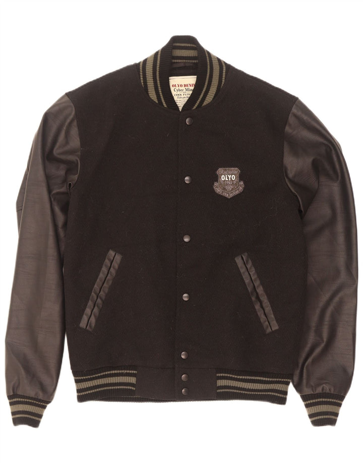Vintage Hombres Varsity Chaqueta Reino Unido 42 XL Nylon Negro