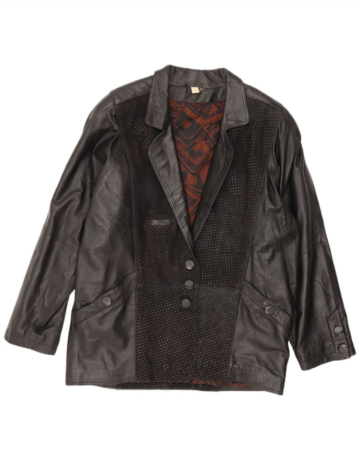 Vintage mujer chaqueta de cuero Reino Unido 14 cuero negro medio