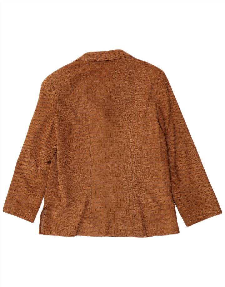 Vintage mujer 4 botones Blazer chaqueta Reino Unido 12 marrón medio estampado animal