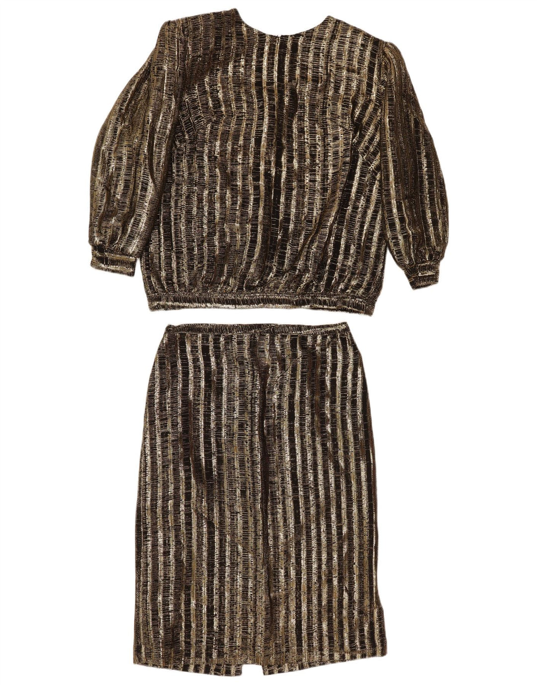 Vintage mujer 2 piezas falda conjunto Reino Unido 14 medio W29 marrón rayas