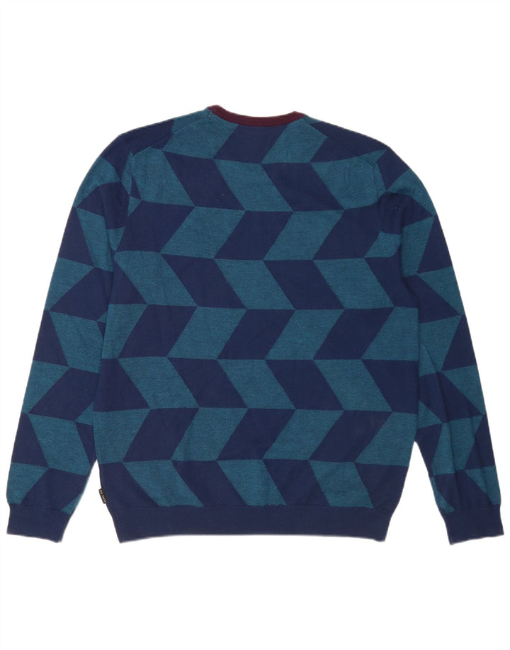 Ted Baker - Jersey de cuello redondo para hombre, talla 5 XL, lana geométrica azul