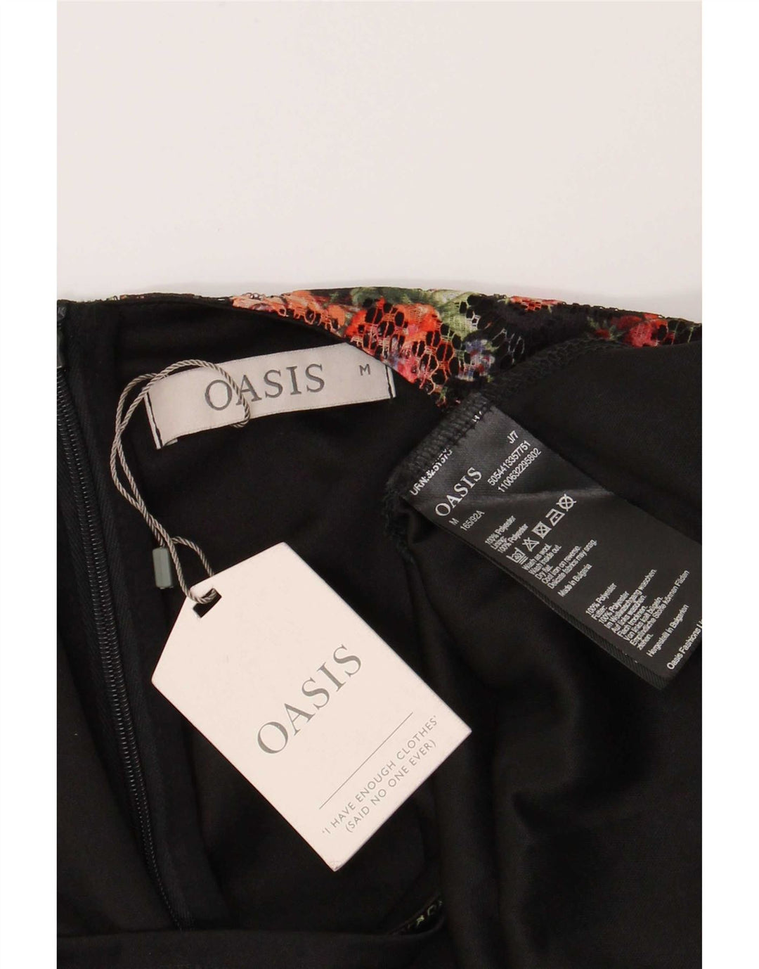 Oasis Vestido acampanado para mujer UK 40 Mediano Poliéster floral negro