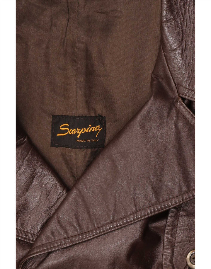 Vintage hombres cuero doble pecho abrigo IT 56 2XL marrón clásico
