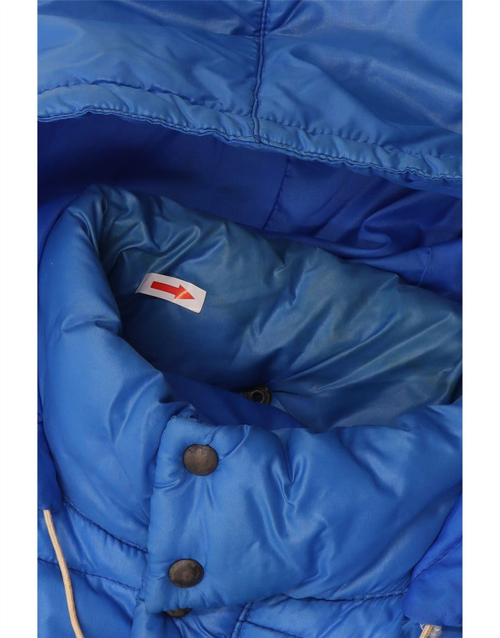 Vintage hombres con capucha chaqueta acolchada Reino Unido 38 poliamida azul medio