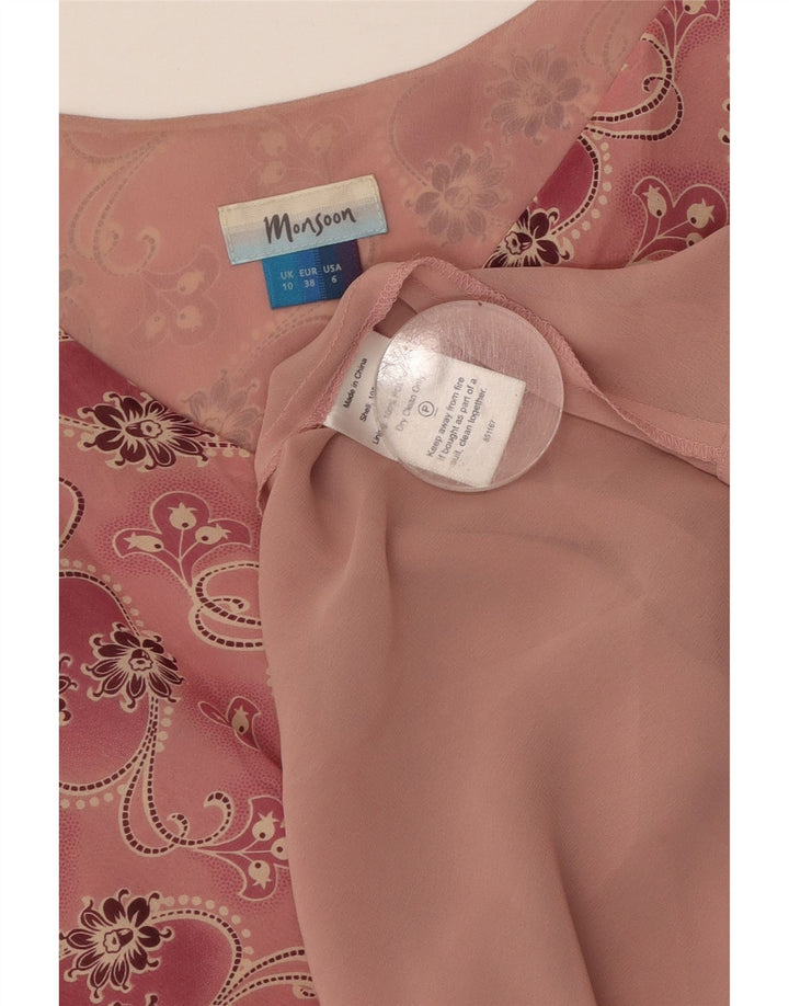 MONSOON Vestido largo sin mangas para mujer UK 10 Small Pink Floral Silk