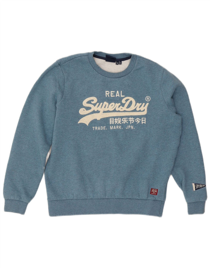 Superdry Mujer Gráfico Sudadera Jumper UK 10 Small Azul Moteado