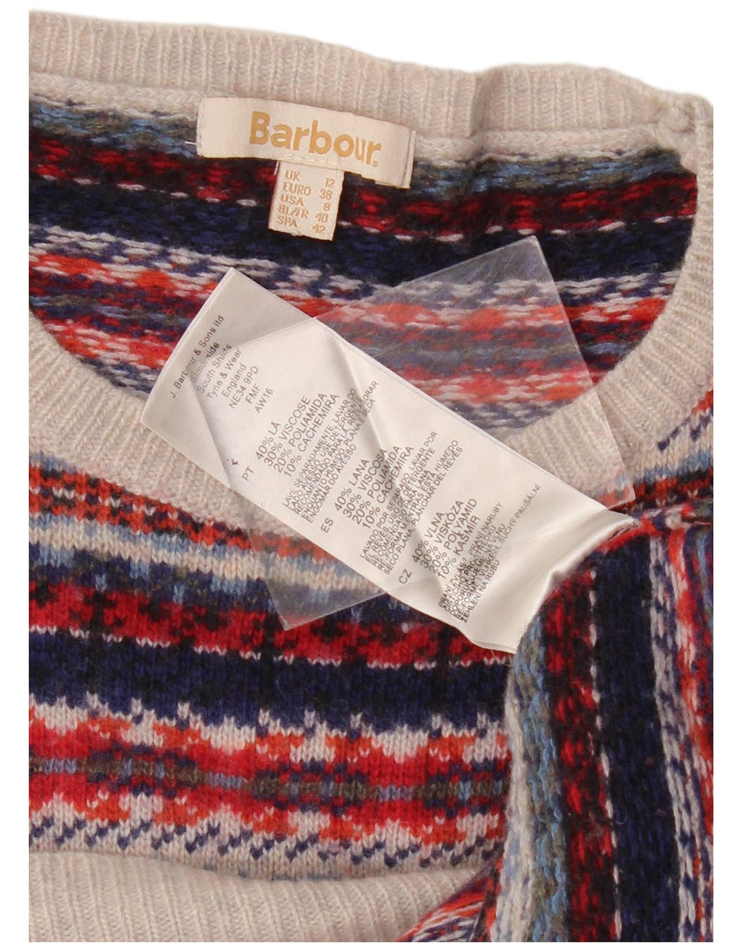 Barbour - Jersey de cuello redondo para mujer, talla 40, talla M, multicolor
