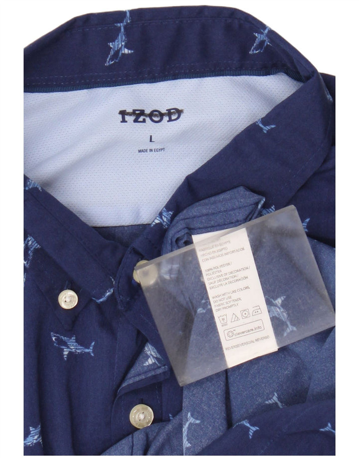 Izod Camisa de manga corta con estampado abstracto para hombre Poliéster azul grande