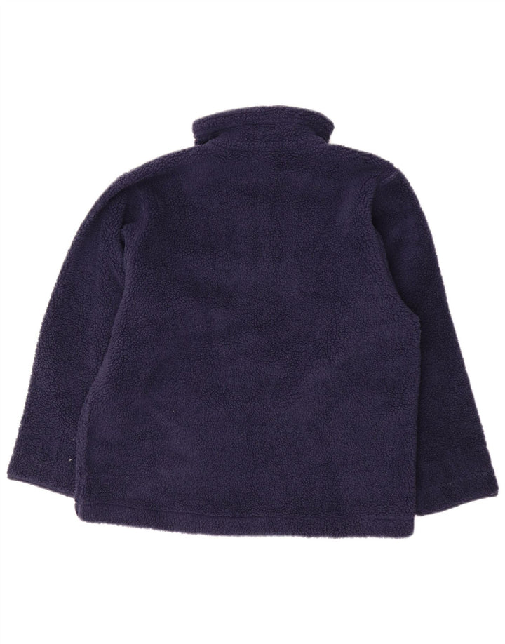 VINTAGE Mujer Zip Neck Fleece Jumper Reino Unido 16 Grande Azul Marino Fair Isle