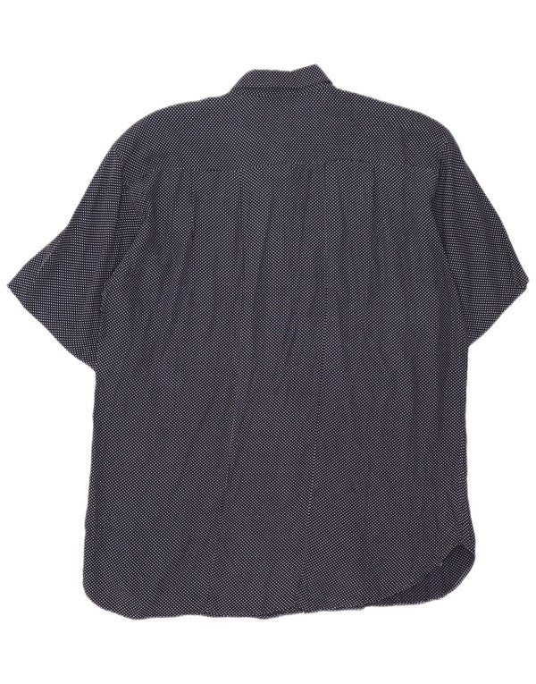 Vintage hombres camisa de manga corta medio azul marino manchado viscosa