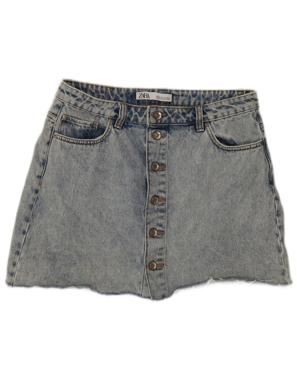 Zara Mujer Minifalda Vaquera Con Lavado Ácido Mediana W28 Azul