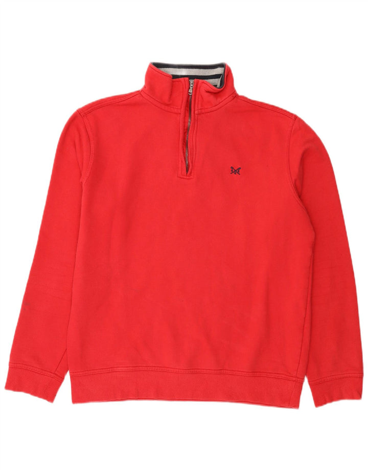Crew Clothing - Sudadera con cuello y cremallera para hombre, jersey de algodón rojo mediano