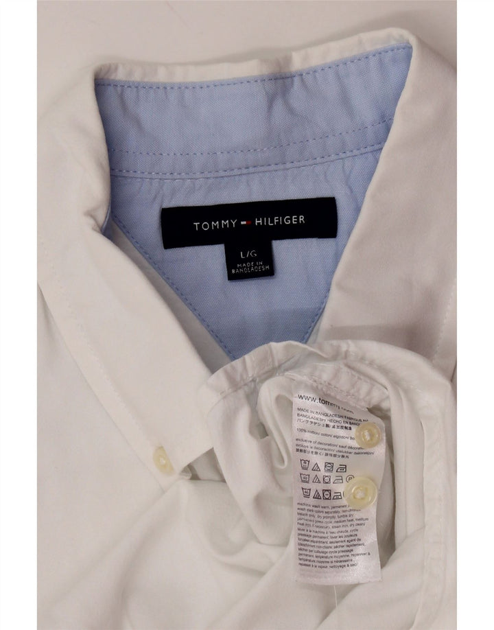 TOMMY HILFIGER Camisa de manga corta para hombre Large White Cotton