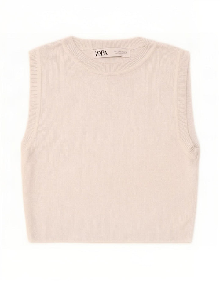 Zara Mujer Crop Vest Top UK 42 Viscosa Gris Medio
