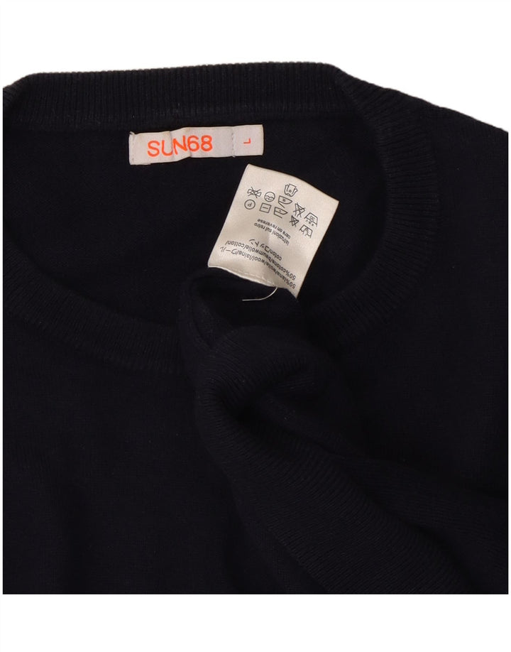 Sun68 - Jersey de cuello redondo para hombre, talla grande, lana azul marino