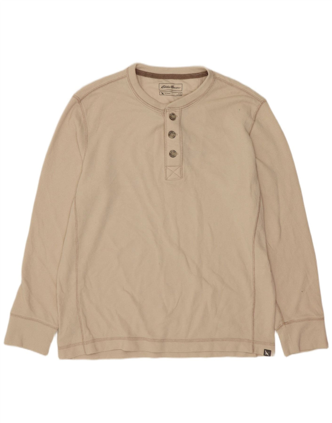 Eddie Bauer Hombres Top Manga Larga Grande Algodón Beige