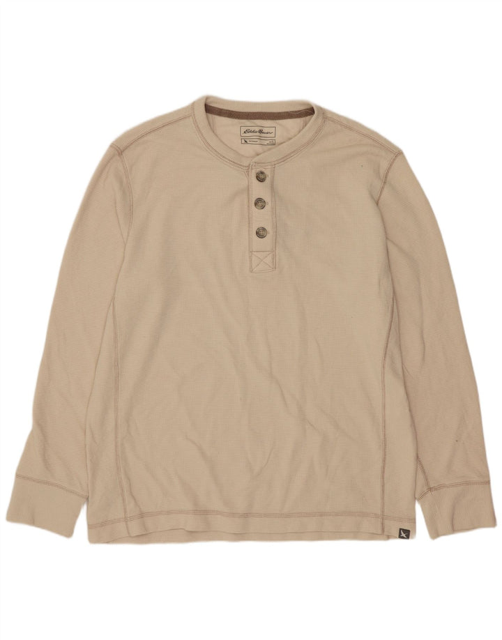 Eddie Bauer Hombres Top Manga Larga Grande Algodón Beige
