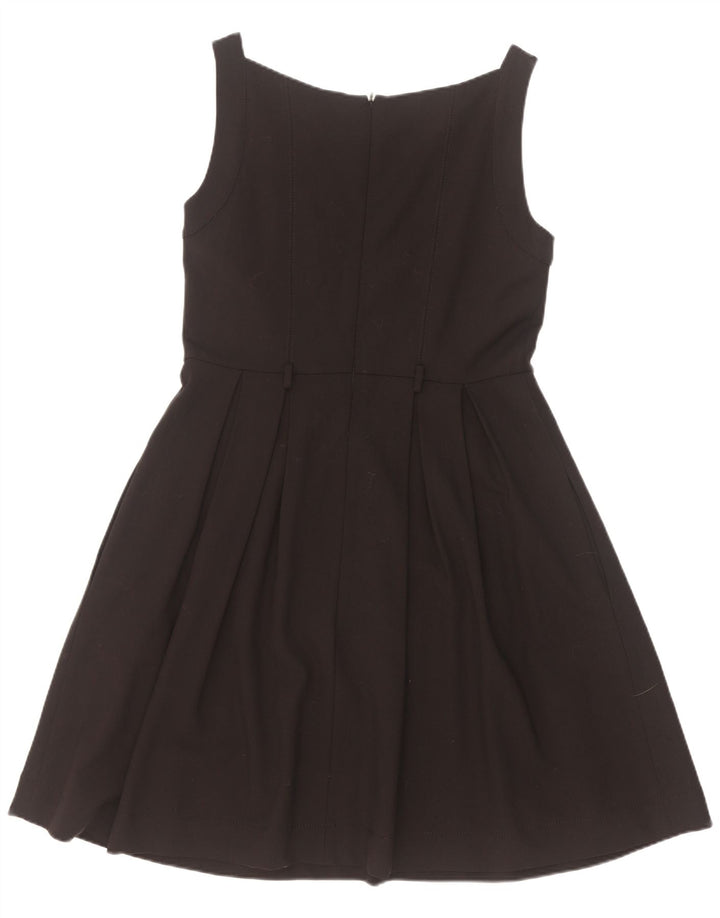 Vintage mujer sin mangas A-Line vestido Reino Unido 12 medio negro