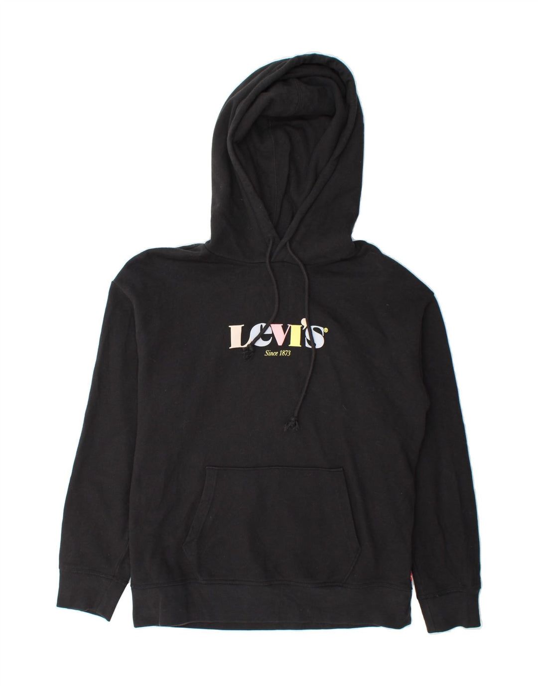 LEVI'S Womens Graphic Oversized Hoodie Jumper UK 14 Medium Black Cotton Vintage Levi's and Second-Hand Levi's from Messina Hembry 
