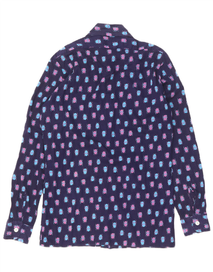 Vintage hombres patrón abstracto camisa tamaño 37 pequeño algodón azul marino