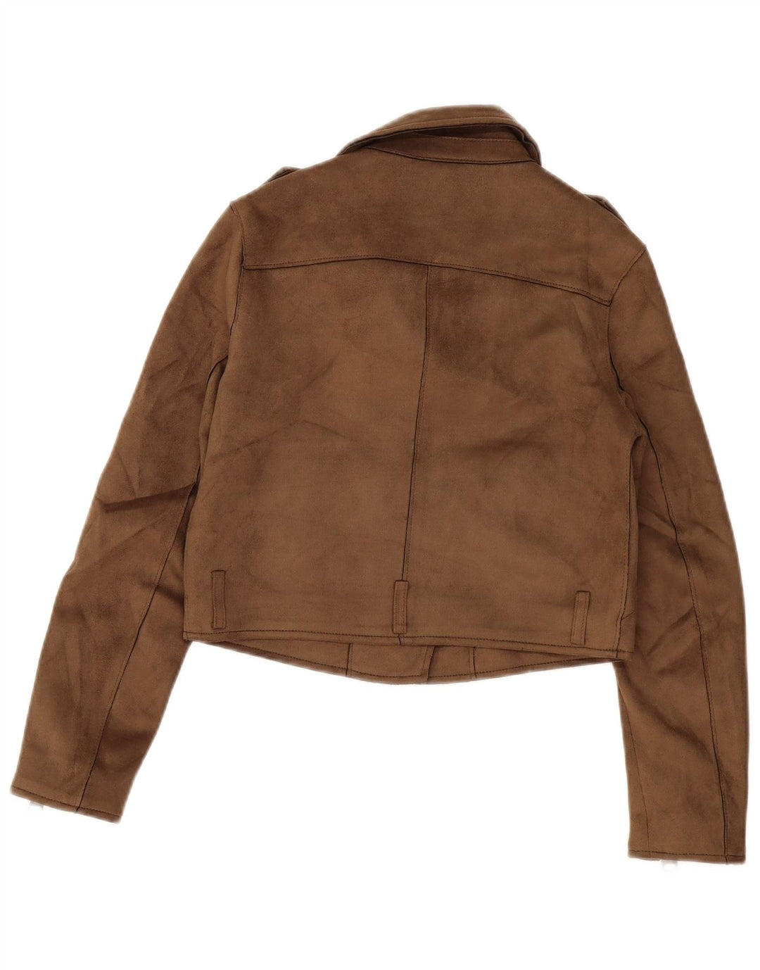 ZARA Chaqueta Biker Corta De Piel Sintética Para Mujer UK 10 Small Marrón Poliéster