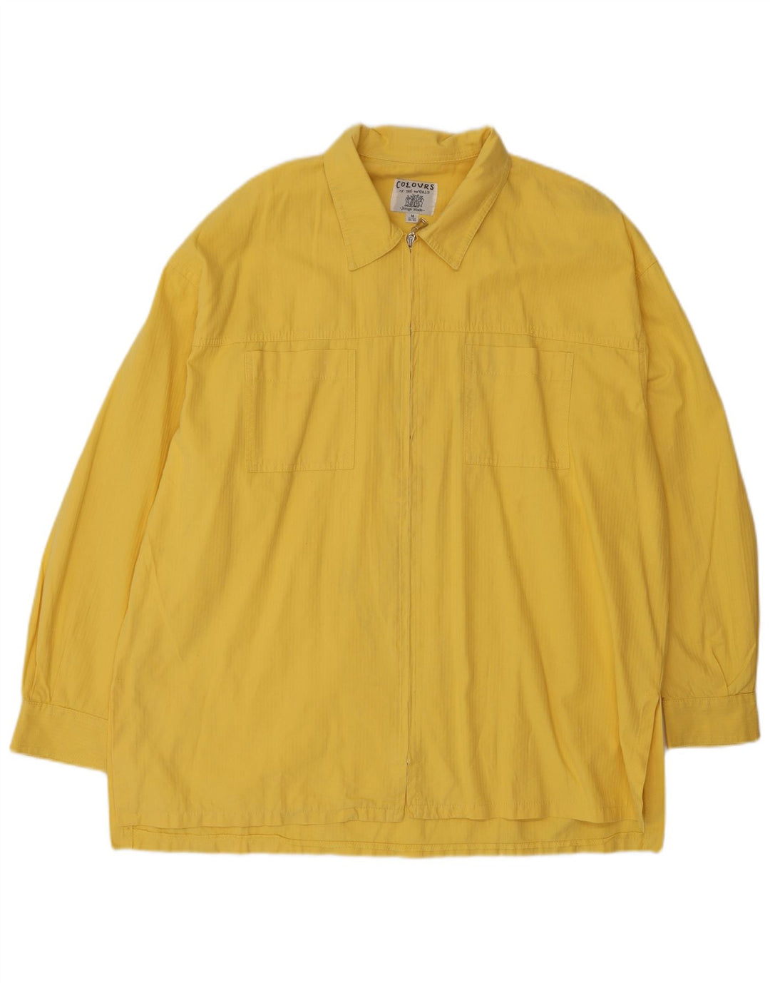 Vintage hombres camisa con cremallera completa tamaño 38/40 algodón amarillo medio