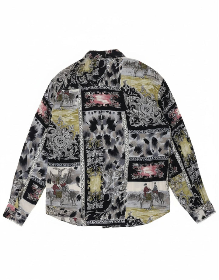 CRIVER Mens Abstract Pattern Shirt Large Grey Viscose