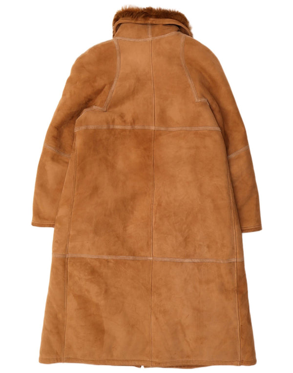 VINTAGE Abrigo de piel de oveja de gran tamaño para mujer IT 44 Piel de oveja marrón medio