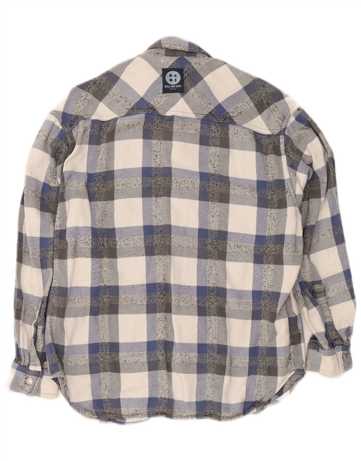 Maui and Sons Camisa de franela de algodón a cuadros azul medio