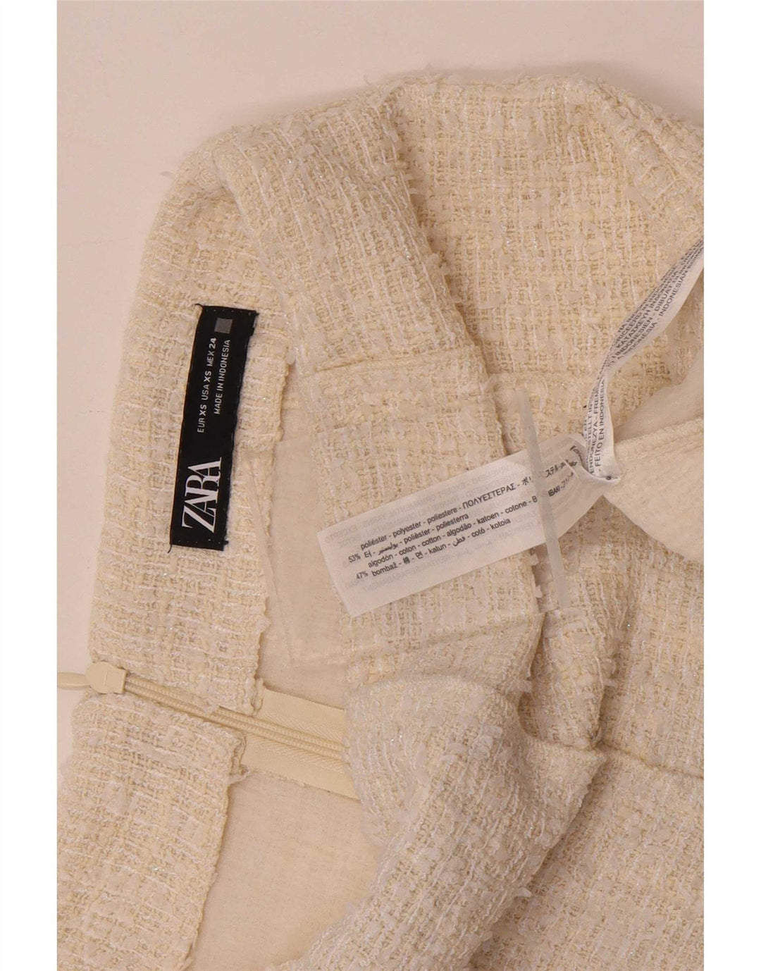 Zara Minifalda Mujer XS W24 Poliéster Blanco Roto