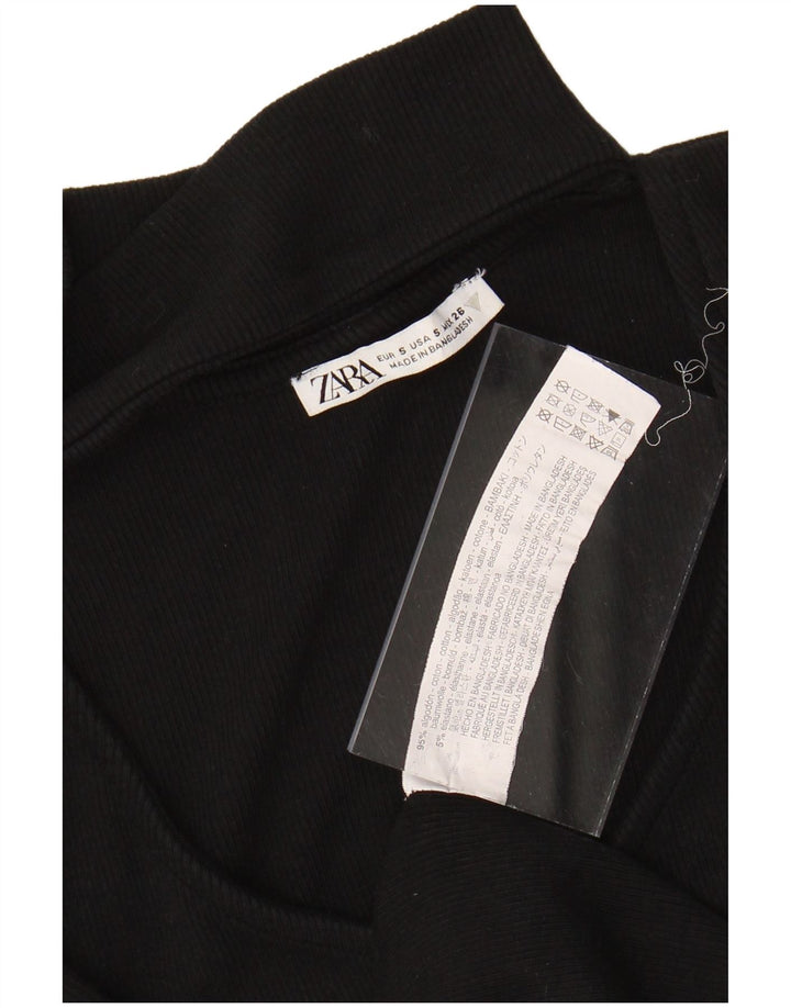 ZARA Vestido ajustado de manga larga para mujer UK 8 Pequeño Algodón negro