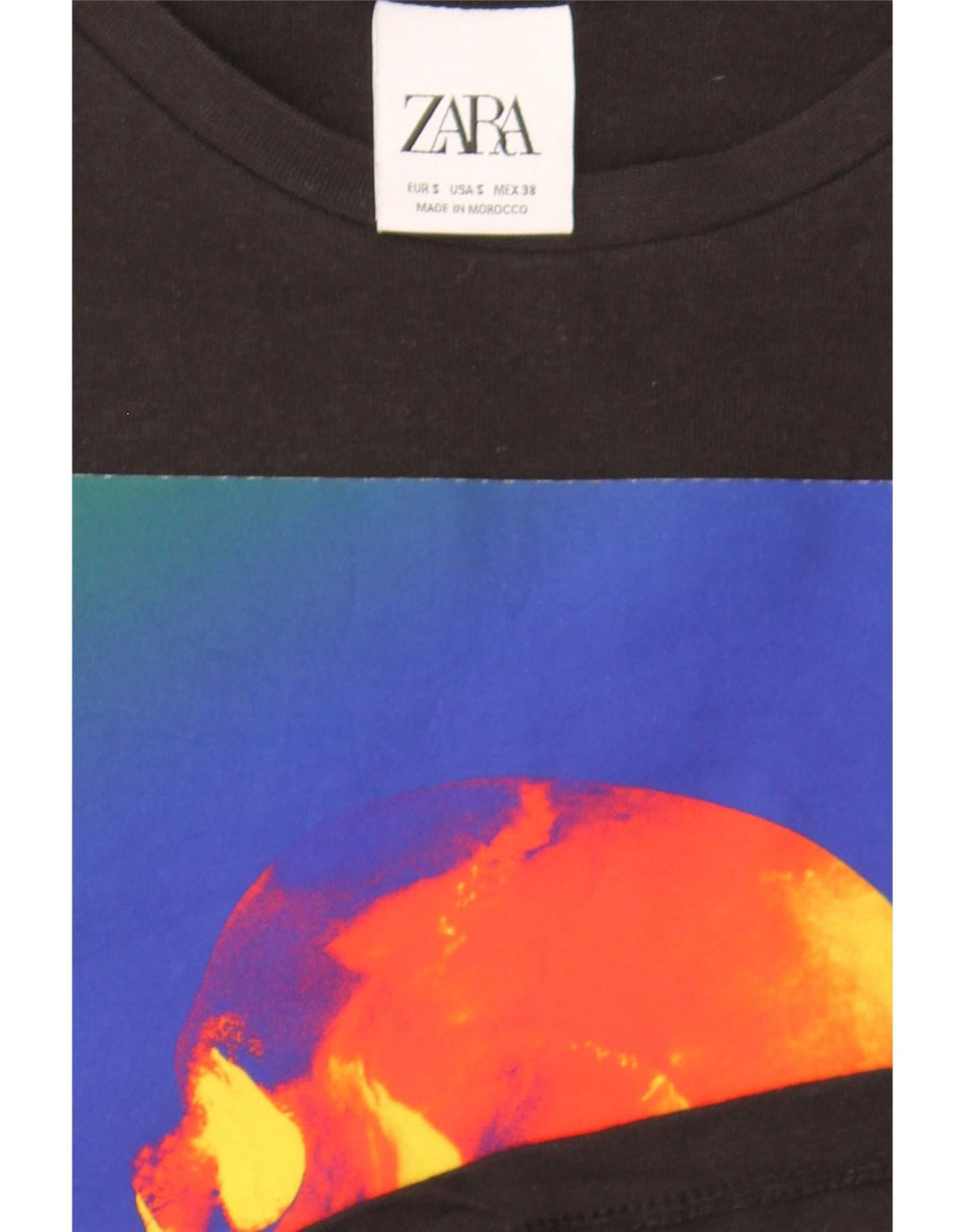 Zara Hombre Camiseta Gráfica Top Pequeño Negro