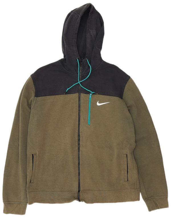 Nike - Sudadera con capucha y cremallera para hombre, talla grande, color caqui, algodón color block
