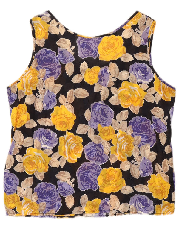 Vintage mujer crop blusa sin mangas Top IT 50 XL Negro Floral