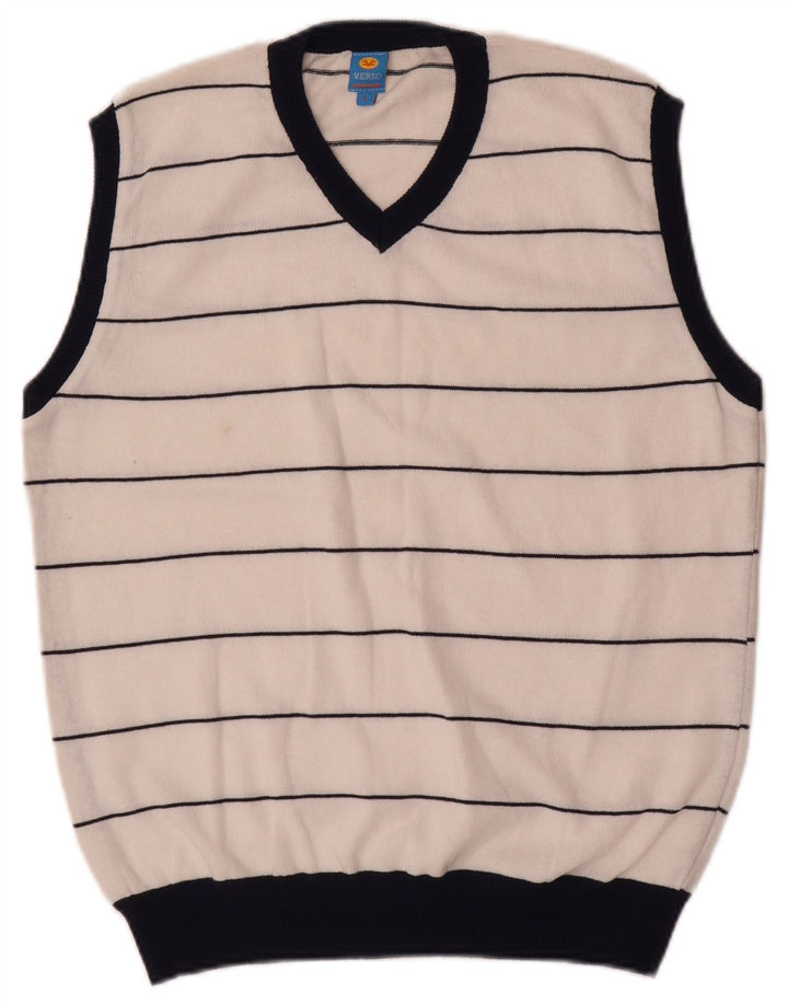 Vintage hombres chaleco tanque top grande blanco rayas