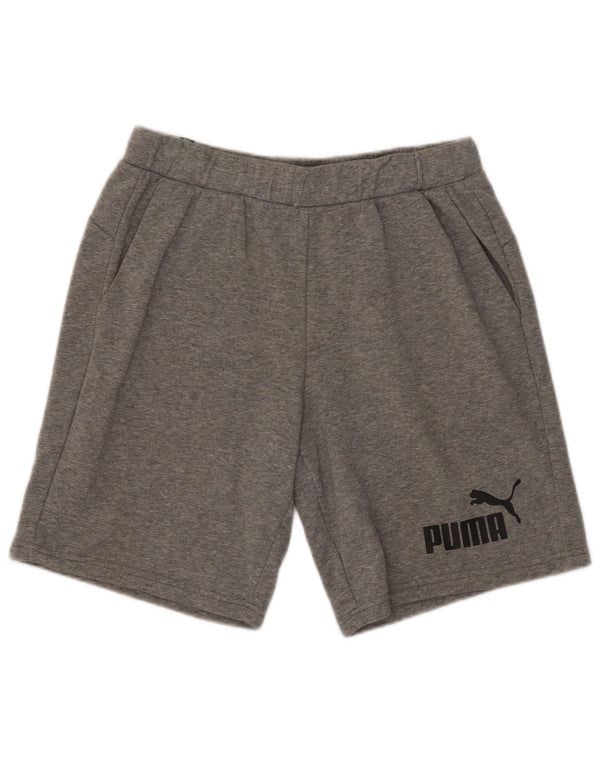 Pantalones cortos deportivos con gráficos Puma para hombre de algodón moteado en gris medio