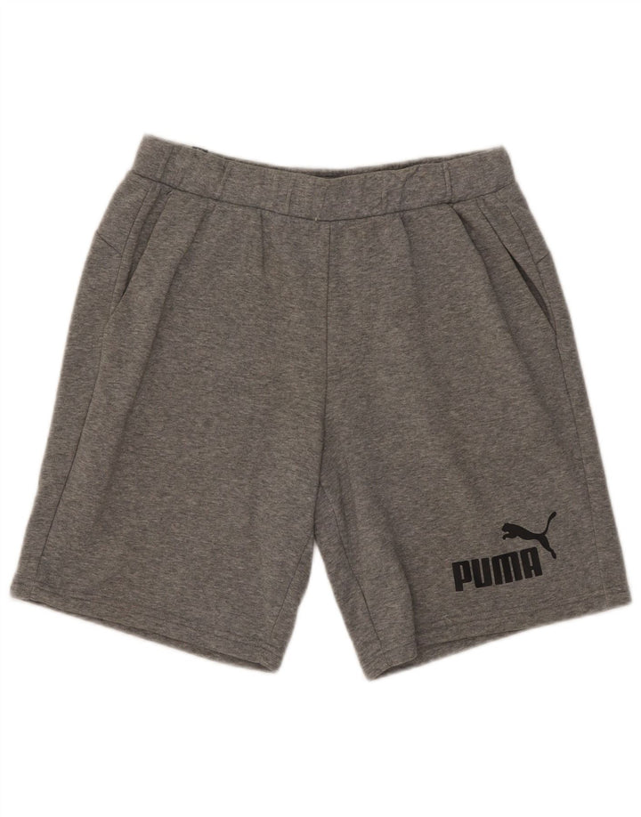 Pantalones cortos deportivos con gráficos Puma para hombre de algodón moteado en gris medio