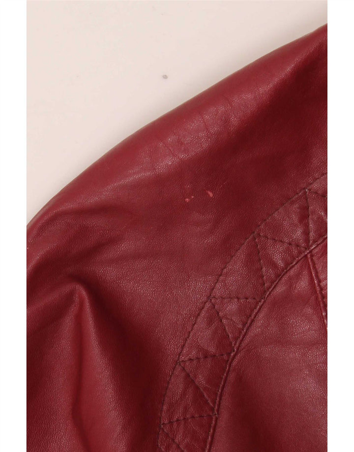 Vintage mujer chaqueta biker de cuero de gran tamaño EU 38 Medio Borgoña