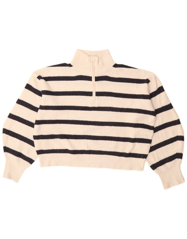 FRENCH CONNECTION Suéter corto con cuello y cremallera para mujer UK 10 Small White