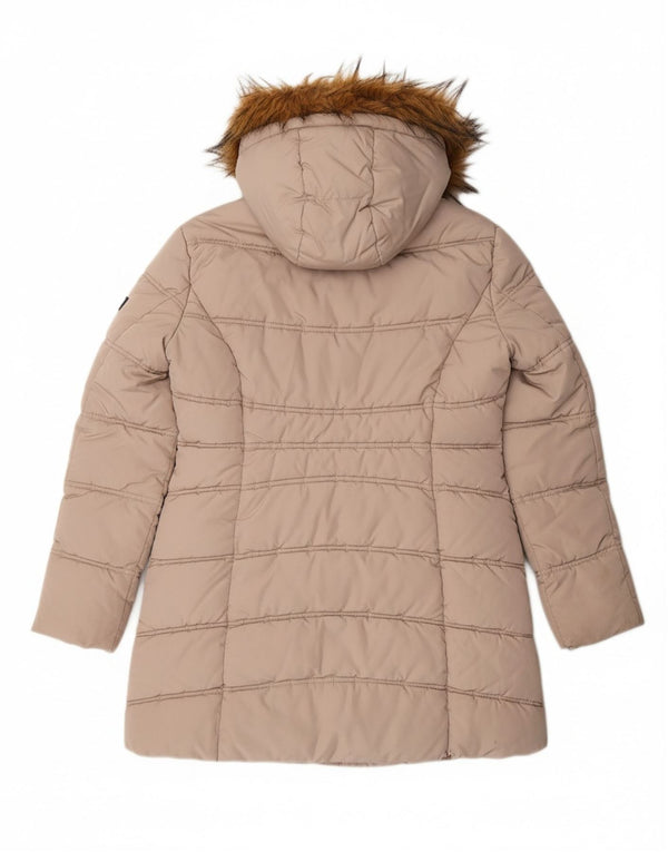 TOMMY HILFIGER Womens Oversized Hooded Padded Coat UK 10 Small Beige