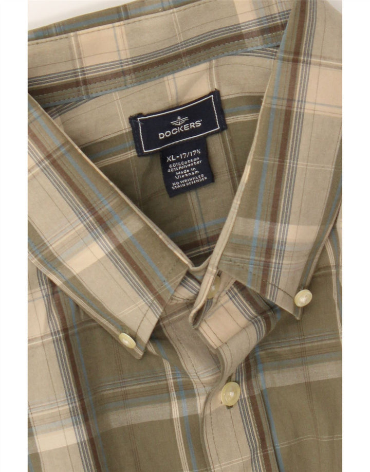 DOCKERS Mens Shirt Size 17 1/2 XL Green Check Cotton Vintage Dockers and Second-Hand Dockers from Messina Hembry 