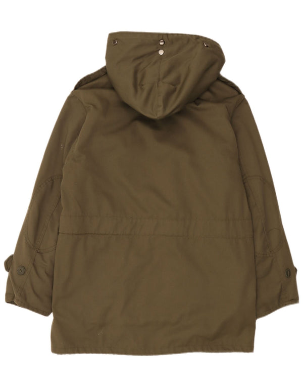 Vintage hombres militar con capucha Sherpa Parka chaqueta EU 46 pequeño caqui