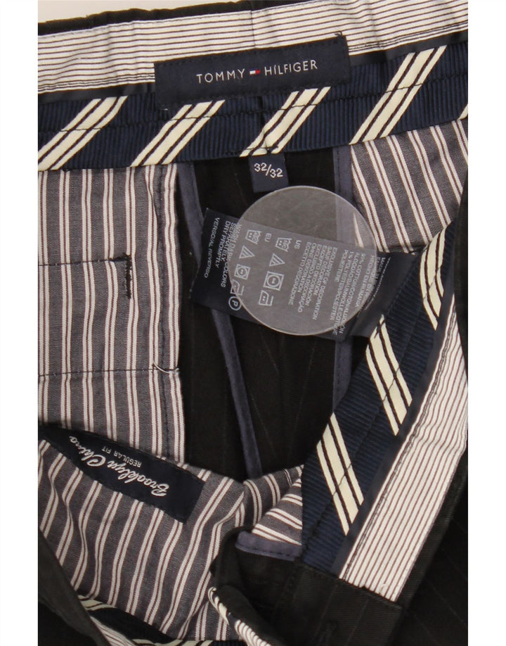 TOMMY HILFIGER Pantalón de traje recto para mujer W32 L32 Algodón a rayas negro