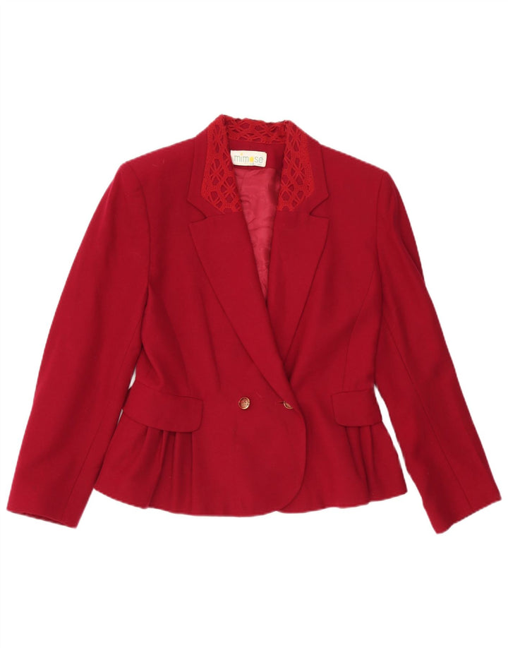 Vintage mujer chaqueta blazer de doble pecho IT 42 lana mediana burdeos