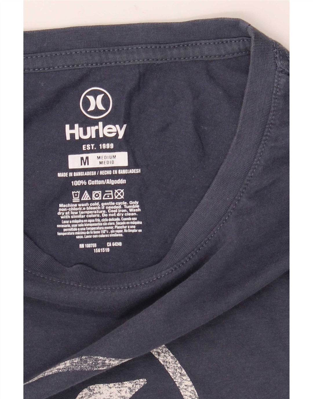 Hurley Camiseta Gráfica Para Hombre Top Medium Azul Marino Algodón